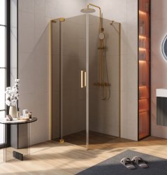Душевой уголок Cezares SLIDER-AH-1-80-80/90-BR-BORO 80x80, стекло бронза, профиль золото