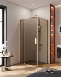 Душевой уголок Cezares SLIDER-AH-1-80-90/100-BR-BORO 90x80, стекло бронза, профиль золото