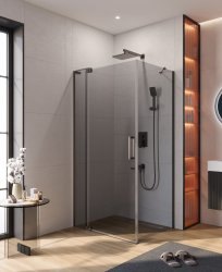 Душевой уголок Cezares SLIDER-AH-1-80-90/100-GRIGIO-GM 90x80, стекло графит, профиль сталь