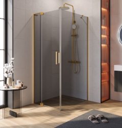 Душевой уголок Cezares SLIDER-AH-1-90-80/90-GRIGIO-BORO 80x90, стекло графит, профиль золото