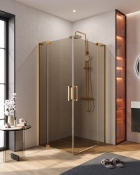 Душевой уголок Cezares SLIDER-AH-2-70/80-80/90-BR-BORO 70x80, стекло бронза, профиль золото