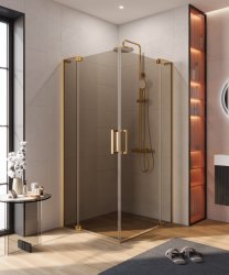 Душевой уголок Cezares SLIDER-AH-2-70/80-90/100-BR-BORO 70x90, стекло бронза, профиль золото