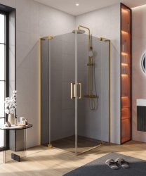 Душевой уголок Cezares SLIDER-AH-2-80/90-90/100-GRIGIO-BORO 80x90, стекло графит, профиль золото