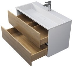 Тумба под раковину Uperwood Barsa 2937205251 90x45 подвесная, белая/дуб сонома