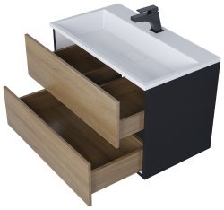Тумба под раковину Uperwood Barsa 293020539 80x45 подвесная, черная/дуб сонома