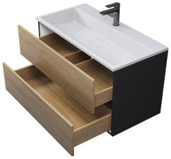 Тумба под раковину Uperwood Barsa 2937205253 90x45 подвесная, черная/дуб сонома