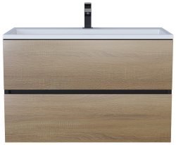 Тумба с раковиной Uperwood Barsa 293020543 80x45, раковина белая подвесная тумба черная/дуб сонома
