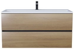 Тумба с раковиной Uperwood Barsa 293020544 100x45, раковина белая подвесная тумба черная/дуб сонома