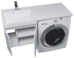 Тумба под стиральную машину с раковиной Uperwood Magenta 51930205150 120x50 подвесная, белая, с дверцами, левая