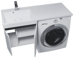 Тумба под стиральную машину с раковиной Uperwood Magenta 51930205151 120x50 подвесная, белая/графит, с дверцами, левая