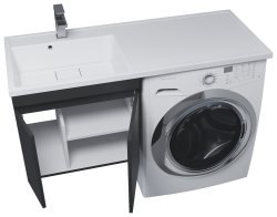 Тумба под стиральную машину с раковиной Uperwood Magenta 51930205152 120x50 подвесная, черная, с дверцами, левая