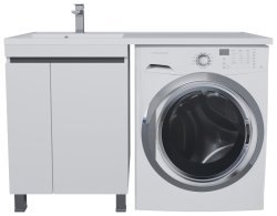 Тумба под стиральную машину с раковиной Uperwood Magenta 51930205157 120x50 напольная, белая/графит, с дверцами, левая