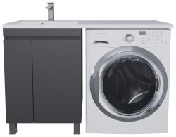 Тумба под стиральную машину с раковиной Uperwood Magenta 51930205158 120x50 напольная, черная, с дверцами, левая