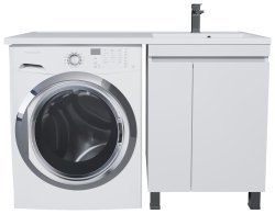Тумба под стиральную машину с раковиной Uperwood Magenta 52930205156 120x50 напольная, белая, с дверцами, правая