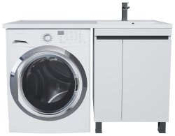 Тумба под стиральную машину с раковиной Uperwood Magenta 52930205157 120x50 напольная, белая/графит, с дверцами, правая
