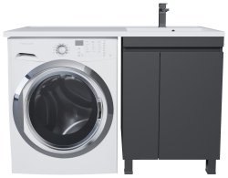 Тумба под стиральную машину с раковиной Uperwood Magenta 52930205158 120x50 напольная, черная, с дверцами, правая