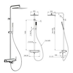 Душевая система TESKA MIRA DK3702C, хром / черное стекло