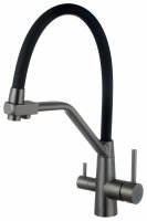 Смеситель для кухни ESKO Kitchen K25GMB с подключением фильтра и гибким изливом, оружейная сталь