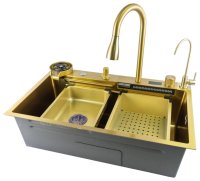Кухонная мойка Fmark FSC002C 75x46 стальная, матовое золото