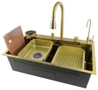 Кухонная мойка Fmark FSC003C 75x46 стальная, матовое золото