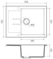 Кухонная мойка Rivelato LM-6550 Titanio 65x50 из кварцевого композита, темно-серый
