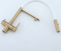Смеситель для кухни GAPPO G4397-83 с подключением фильтра и гибким изливом, золотой сатин