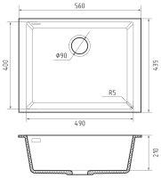 Кухонная мойка Rivelato SR-5649 Calcestruzzo 56x44 из кварцевого композита, темно-серый