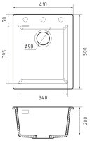 Кухонная мойка Rivelato ZN-4150 Nero profondo 41x50 из кварцевого композита, черный