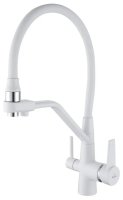 Смеситель для кухни Rose R558C с подключением фильтра и гибким изливом, белый