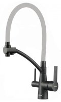 Смеситель для кухни Savol S-L1805H-04 с подключением фильтра и гибким изливом, черный
