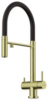 Смеситель для кухни OMOIKIRI Kanto LG 4994014 с гибким изливом и подключением фильтра, светлое золото/черный