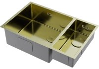 Кухонная мойка OMOIKIRI Taki 69-2-U/IF-LG-L Side 4997051 69.5x44 стальная, светлое золото