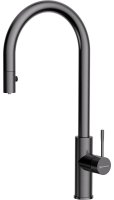 Смеситель для кухни OMOIKIRI Asakawa-S GM 4994583 с выдвижным шлангом и подключением фильтра, вороненая сталь