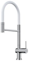Смеситель для кухни OMOIKIRI Kanto 2 Plus-SB BN-WH 4994450 с гибким изливом и подключением фильтра, нержавеющая сталь/белый