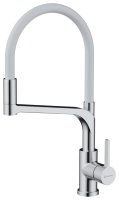 Смеситель для кухни OMOIKIRI Sinto 2 Plus BN-WH 4994468 с гибким изливом и подключением фильтра, нержавеющая сталь/белый