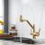 Смеситель для кухни Rose R558G с подключением фильтра и гибким изливом, золотой сатин